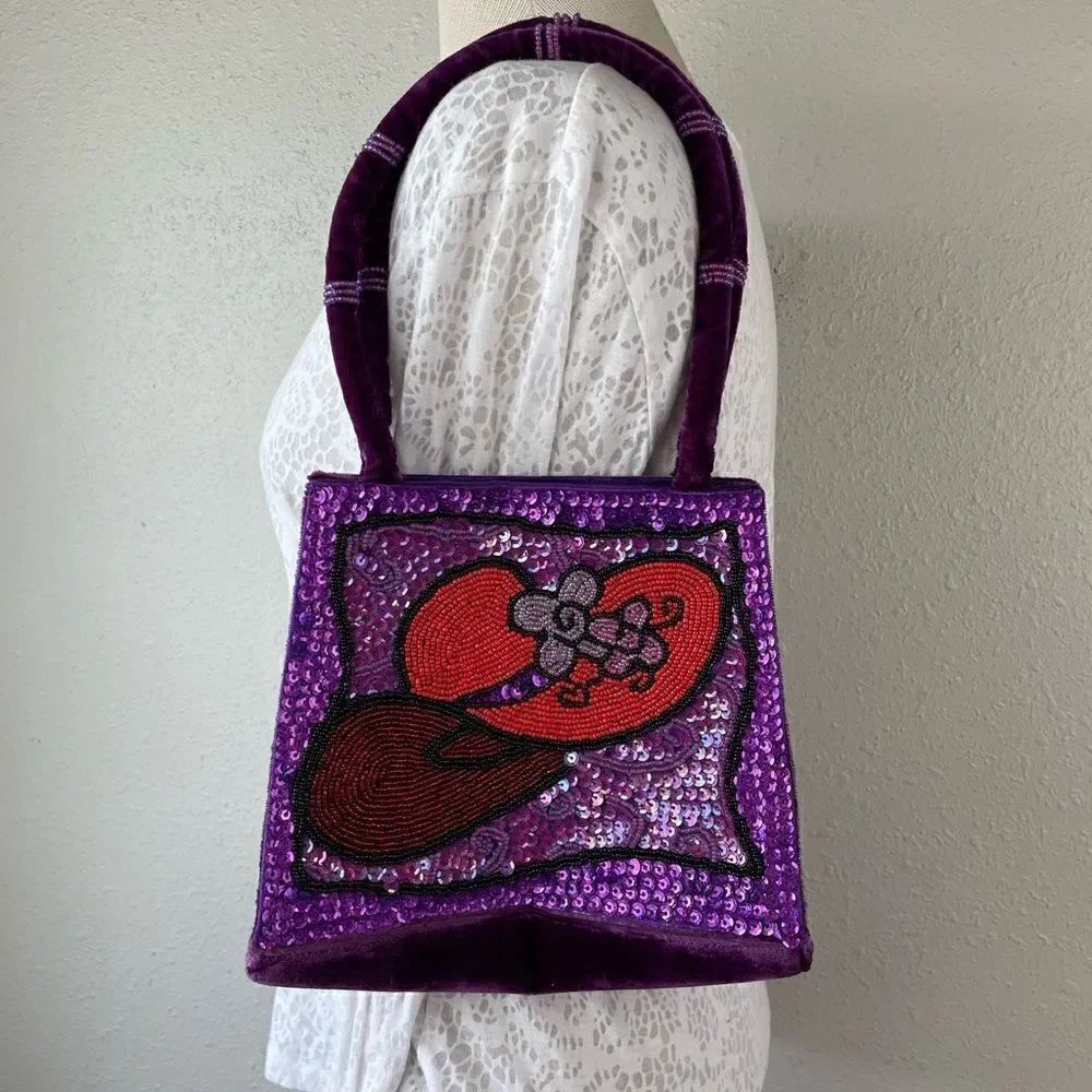 Red Hatter Society Handmades Sequined and Beaded Handbag EUC